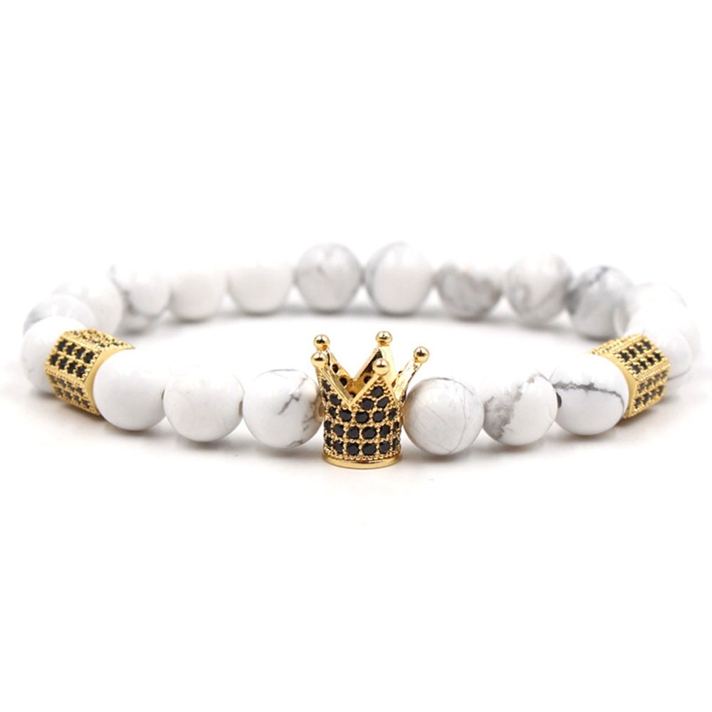 White Howlite Crown Natural Stone Bead Bracelet